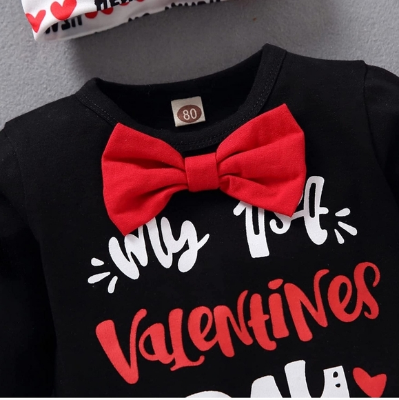 My First Valentine’s Day Outfit Newborn Infant Baby Long Sleeve Romper Pants Hat - Picture 3 of 3